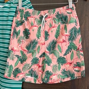 Tropical Flamingo Print boys swim trunks sz L (10-12)